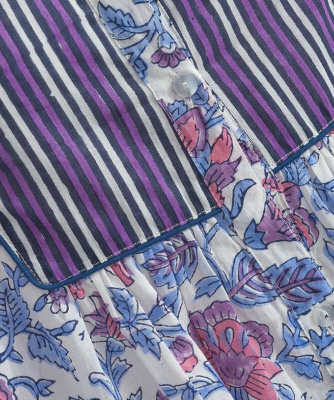 日本 Lupilien - 前後2way 自然風花卉印度棉輕盈洋裝-海軍藍