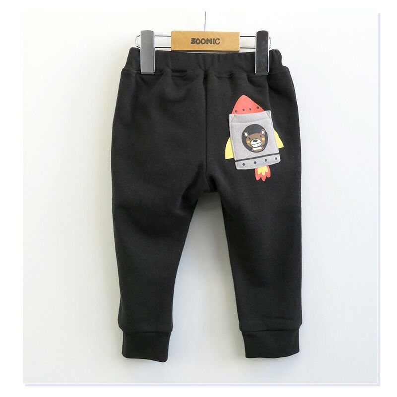 日本 ZOOLAND - 裏起毛印花束口長褲-小熊火箭-綠