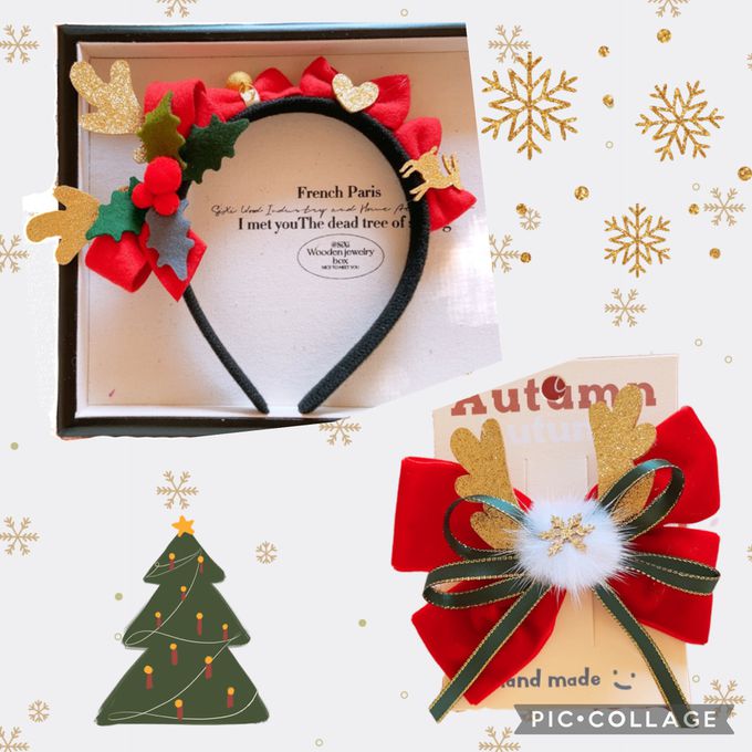 Love, Charlotte - 兒童聖誕紅麋鹿髮箍+紅絲絨蝴蝶結毛毛球髮夾-袋裝