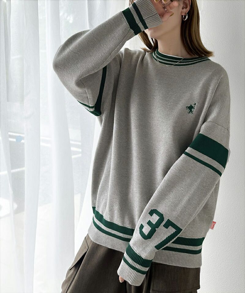 日本 Classical Elf - Java聯名 POLO刺繡寬鬆針織大學T-淺灰