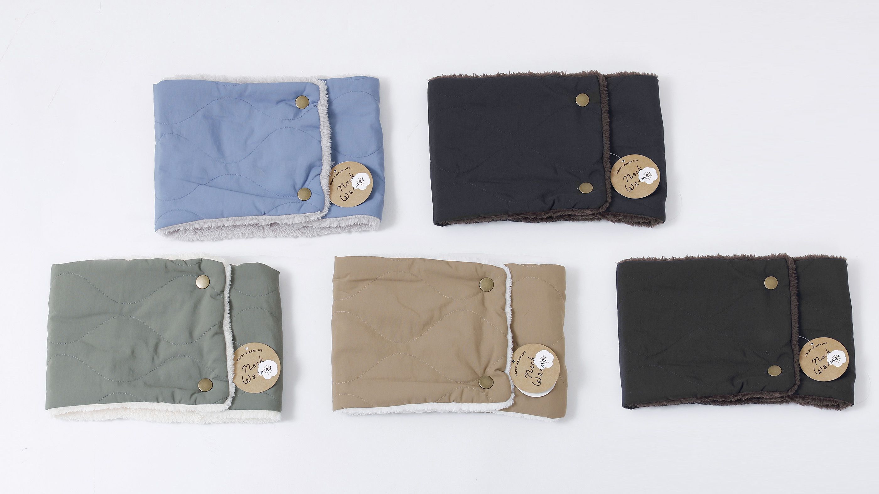 日本 AUBE - 撥水加工 防風毛絨保暖圍脖-素色-煙燻藍