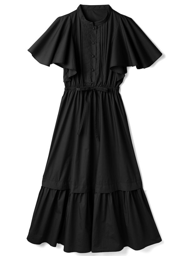 日本 GRL - 文藝復古荷葉袖收腰洋裝-淺卡其