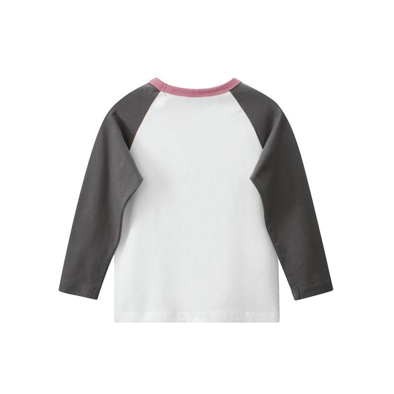 純棉圓領薄長袖上衣-兔兔臉-米白+深灰