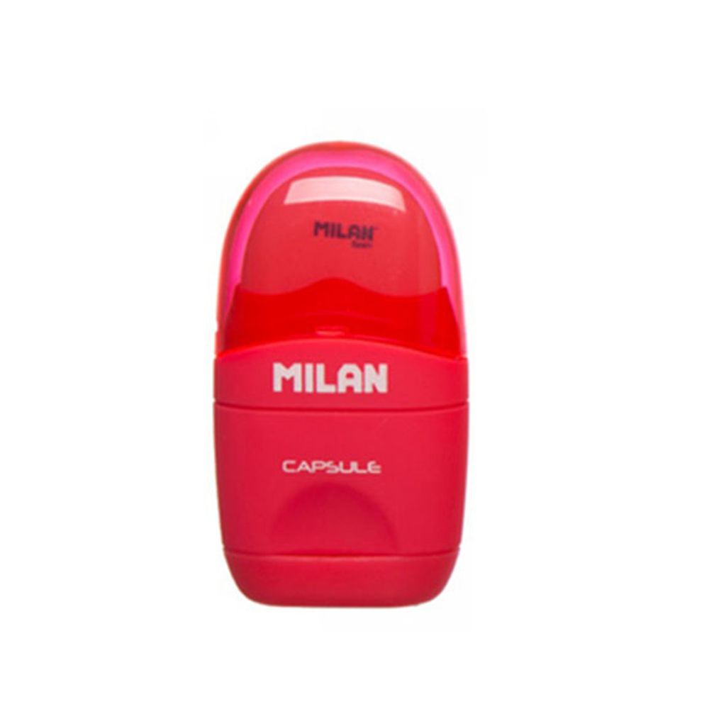 MILAN - 太空膠囊橡皮擦+削筆器_螢光系列_魔力紅