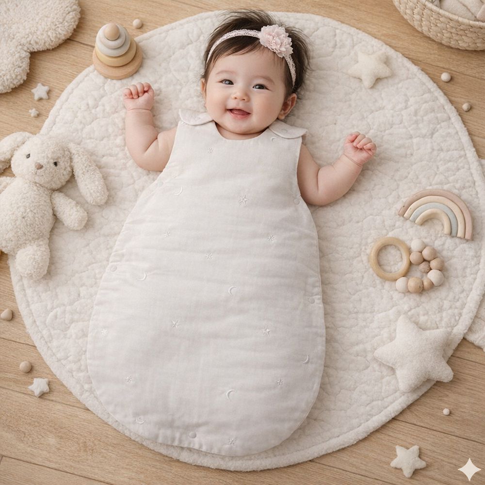新生兒透氣舒適防踢被-星月灰-灰色 (50~70cm)