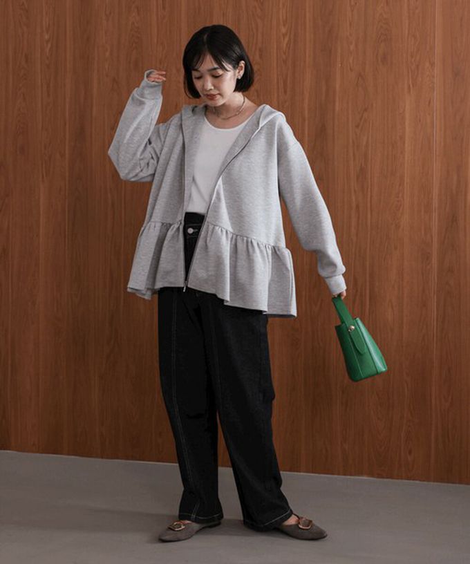 日本 Bab - 可愛荷葉下擺連帽運動風外套-淺灰