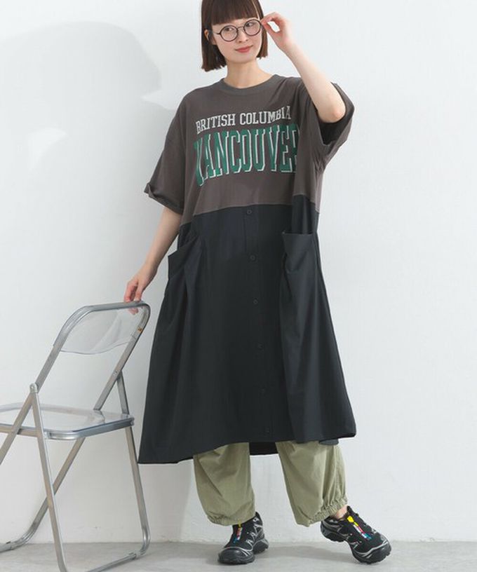 日本 Lupilien - 異素材撞色學院風俐落短袖洋裝-米白