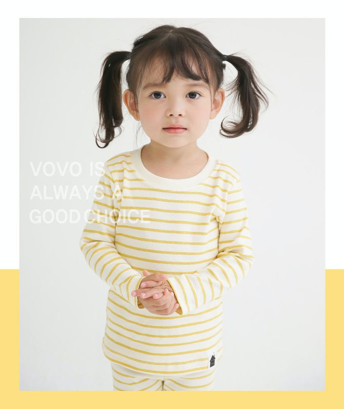 韓國 VOVO - 韓國製親膚彈力棉家居服-條紋-黃