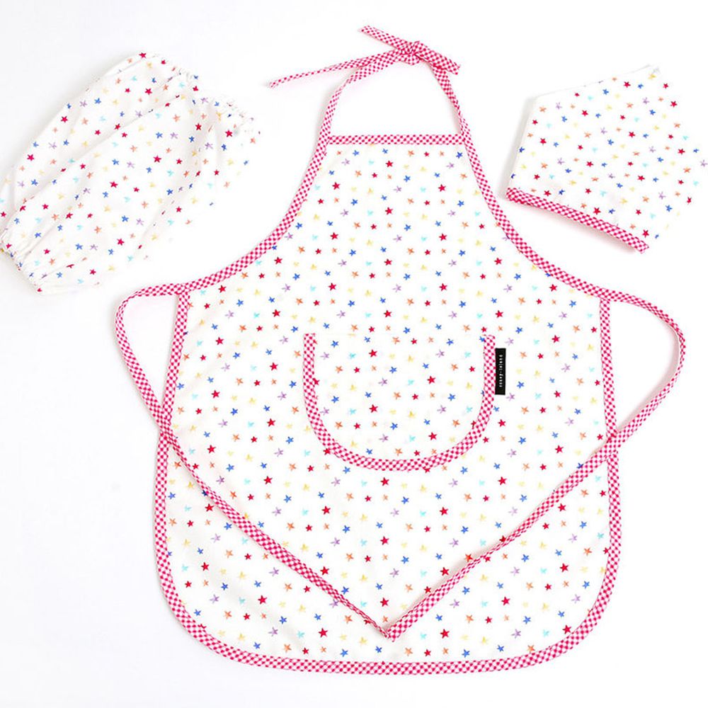 韓國 Coney Island - 防水美術圍裙(附頭巾、袖套)-彩色星星