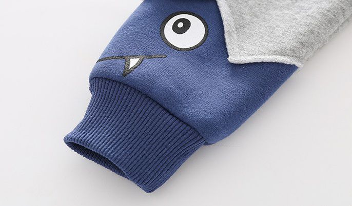 WELLKIDS - 加絨圓領長袖上衣-英文字恐龍-灰色