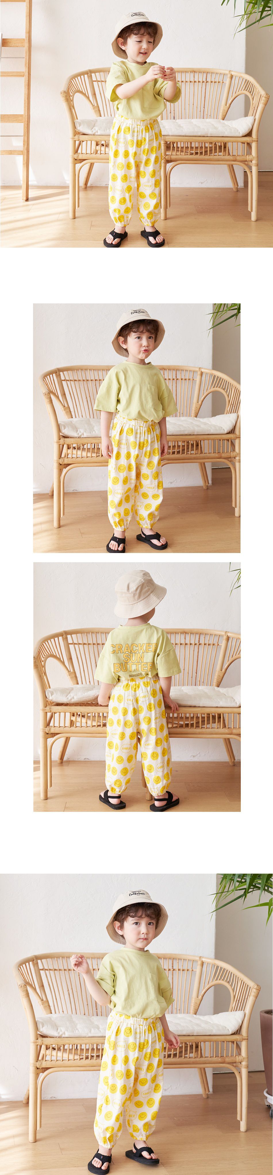 韓國 Bebezoo - 透氣純棉縮褲管防蚊褲-開心笑臉