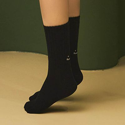韓國連線 - 韓製彈力好穿中筒襪-笑臉-黑 (Free[230~270mm])-1雙