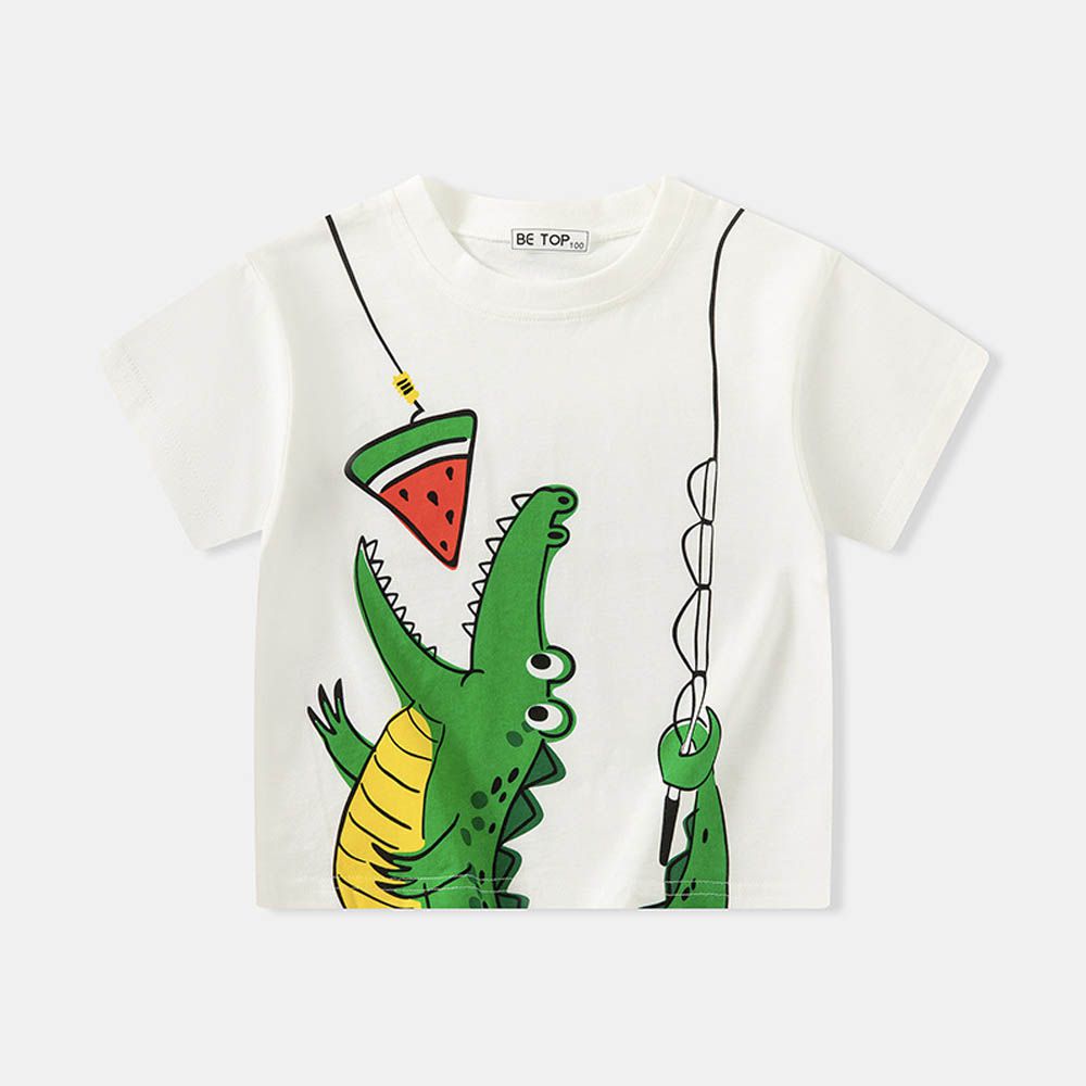 純棉短袖上衣-鱷魚吃西瓜-白色