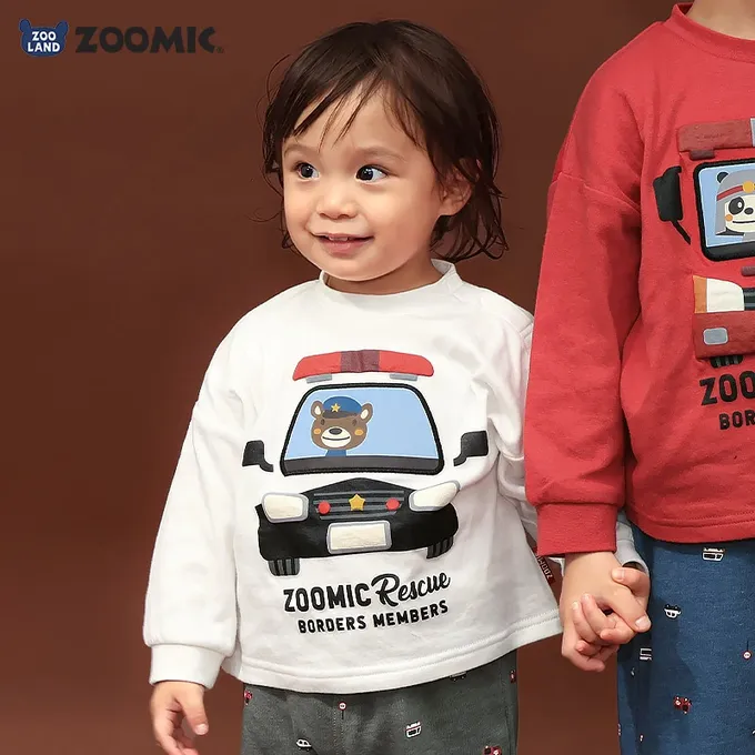 日本 ZOOLAND - 熊熊救援隊 車車印花長袖上衣-消防車-紅