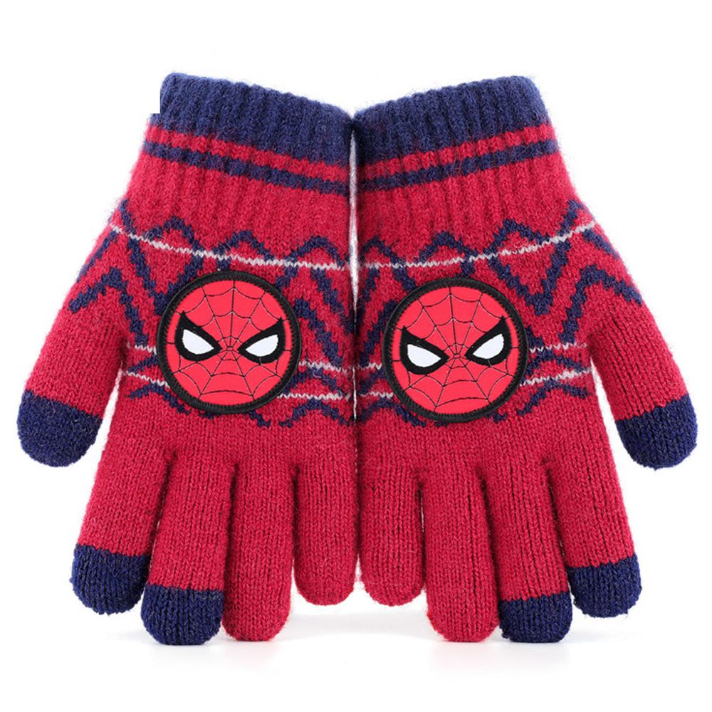 編媽推薦 - 迪士尼卡通五指保暖手套-蜘蛛人-紅色 (5-10歲)