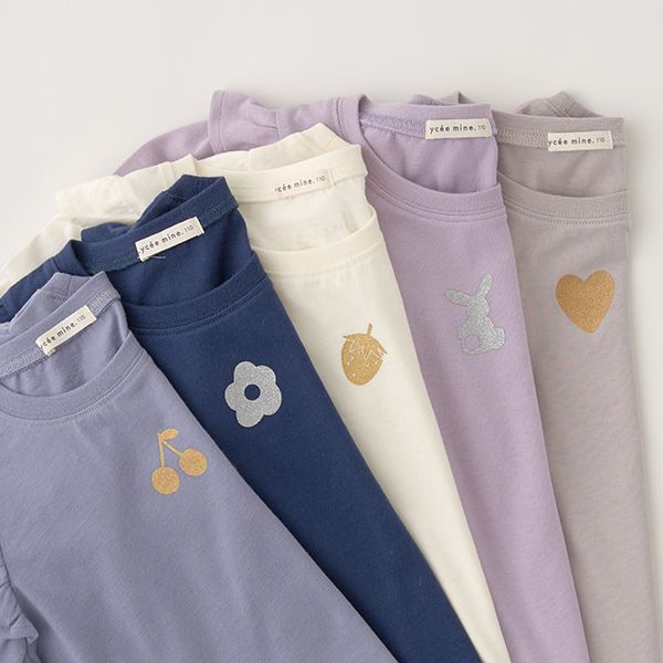 日本 Lycee mine - 閃耀印花肩部摺邊長袖上衣-草莓-象牙白