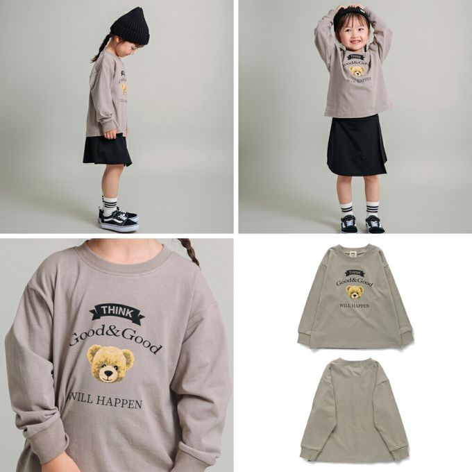 日本 BRANSHES - 100%棉 女孩印花薄長袖上衣-一朵小白花-黑