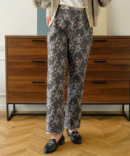 日本 Bou Jeloud - 復古花草圖騰長褲-海軍藍