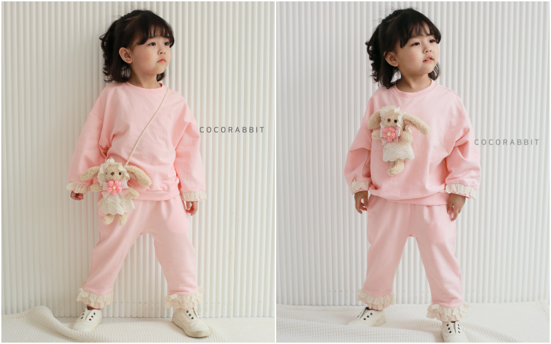 韓國 Coco rabbit - 兔子娃娃/包包蕾絲裝飾套裝-淺粉紅