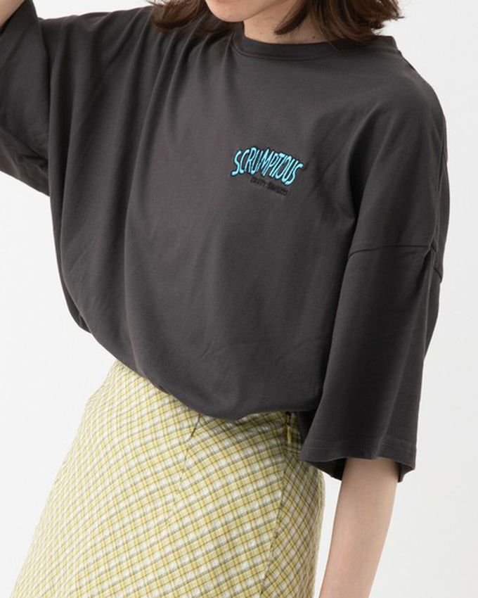 日本 gleam - 美式復古糖果印花寬大風短袖T恤-燕麥灰