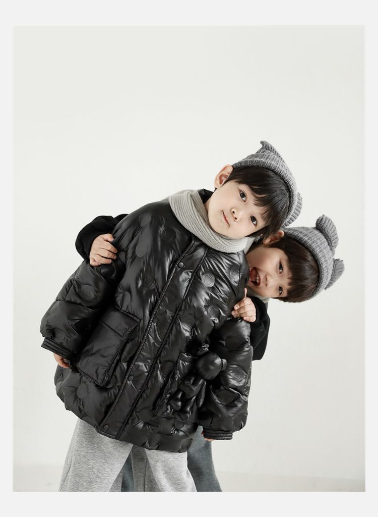 TONGMO - (90%鴨絨)可拆卸太空感立領羽絨外套-熊熊-米白色