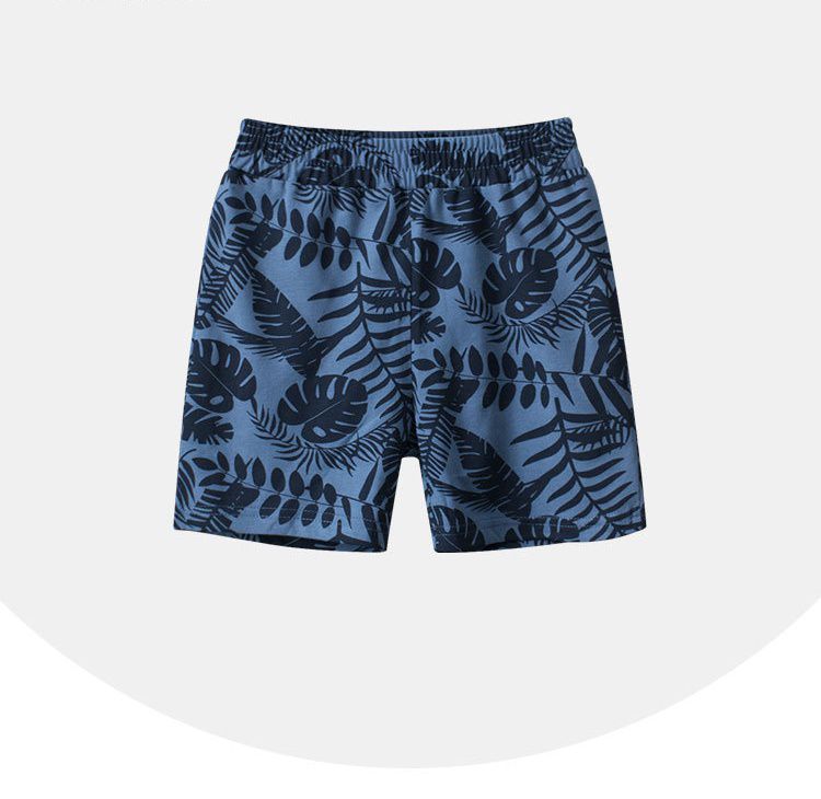 純棉腰鬆緊休閒五分褲-葉子-海軍藍