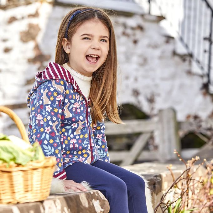 英國 JoJo Maman BeBe - 雙面穿100%純棉保暖連帽外套-花卉森林