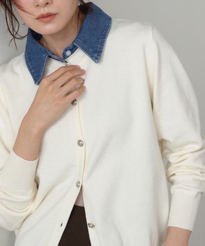 日本 Bab - 牛仔領時尚休閒感針織開襟衫-灰