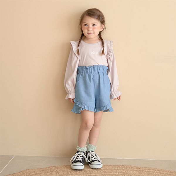 日本 Lycee mine - 可愛滿點荷葉摺邊短褲-格紋-草綠