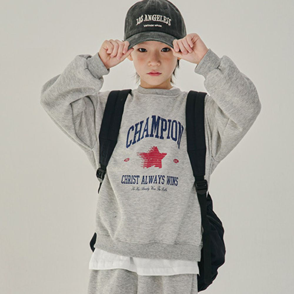 W.S.B. 內磨毛長袖大學T-斑駁星星-花灰