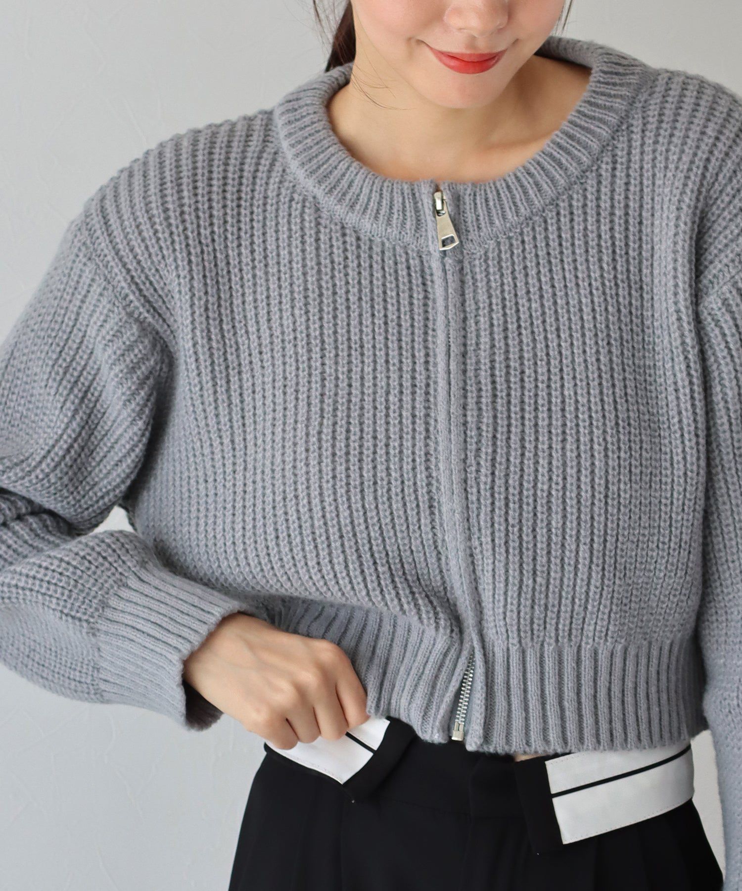 日本 BLUE EAST - 短版圓領羅紋針織薄外套-米杏