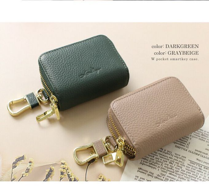 日本 LIZDAYS - 真皮鑰匙收納拉鍊小包-湖水綠 (8.5x6x4cm)