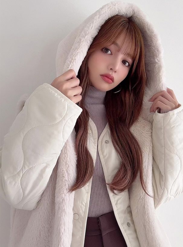 日本 GRL - 毛絨連帽背心x泡泡壓紋鋪棉外套兩件組-米杏 (F)