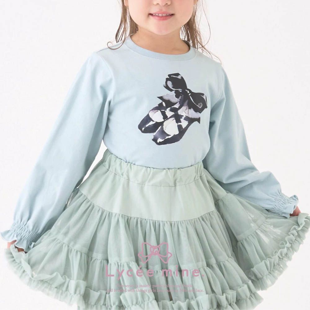 夢幻印花荷葉縮口長袖上衣-芭蕾舞鞋-薄荷綠