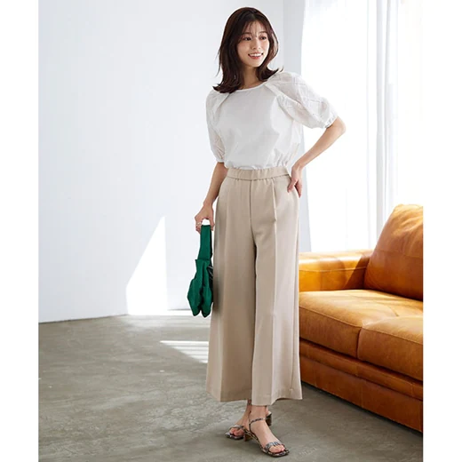 日本 Pierrot - 熱銷定番 打褶修身西裝寬褲-淺灰杏