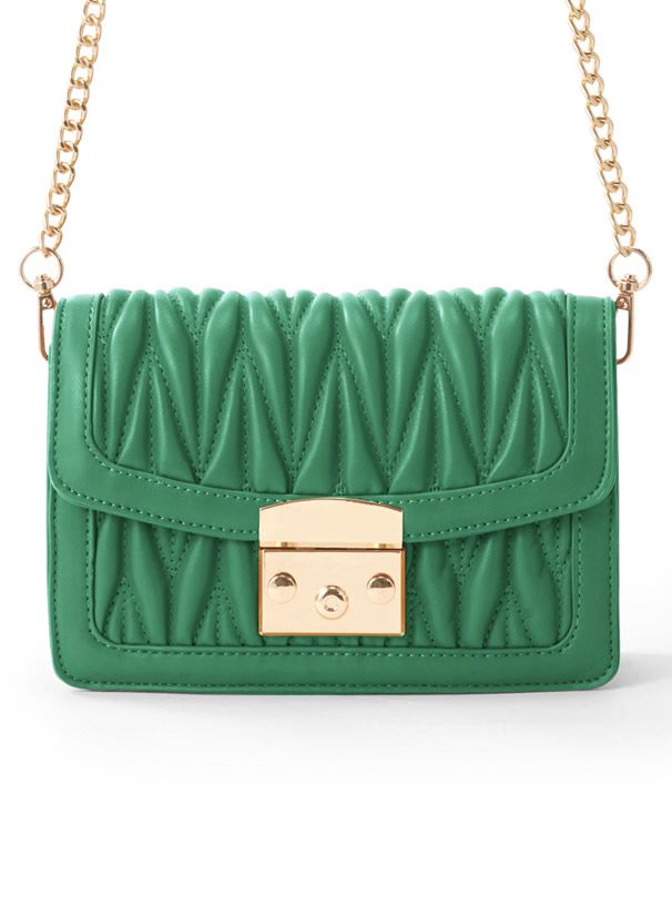 日本 GRL - 立體抓皺金屬小方包/側背包-凱莉綠 (F)