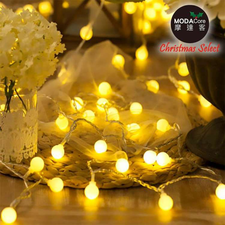 浪漫療癒100燈LED小圓球珍珠燈串/聖誕燈(USB接頭+贈豆腐頭插頭)-暖白光透明線-約10米長