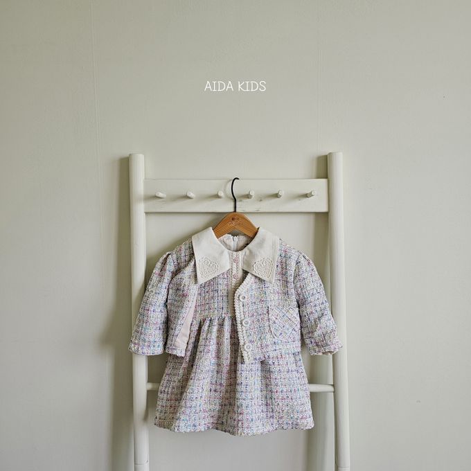 韓國 AIDA - 質感毛呢編織長袖連身洋裝-燕麥