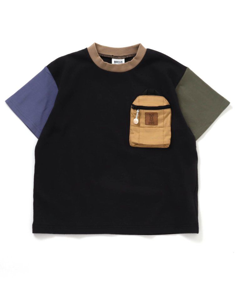 日本 BREEZE - 聯名款 夜光拉鍊大口袋短袖上衣-卡其