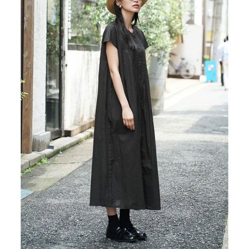 日本 zootie - 100%印度棉 優雅細摺法式袖洋裝-黑 (M)