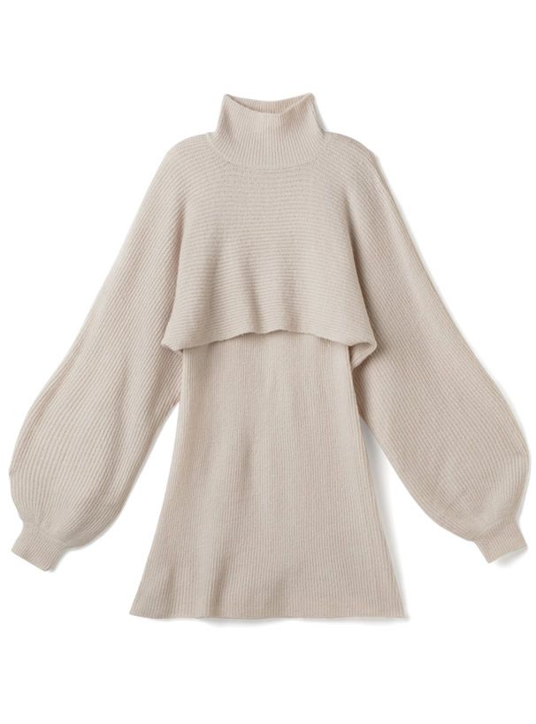 日本 GRL - 高領羅紋針織兩件式短版洋裝-知性黑