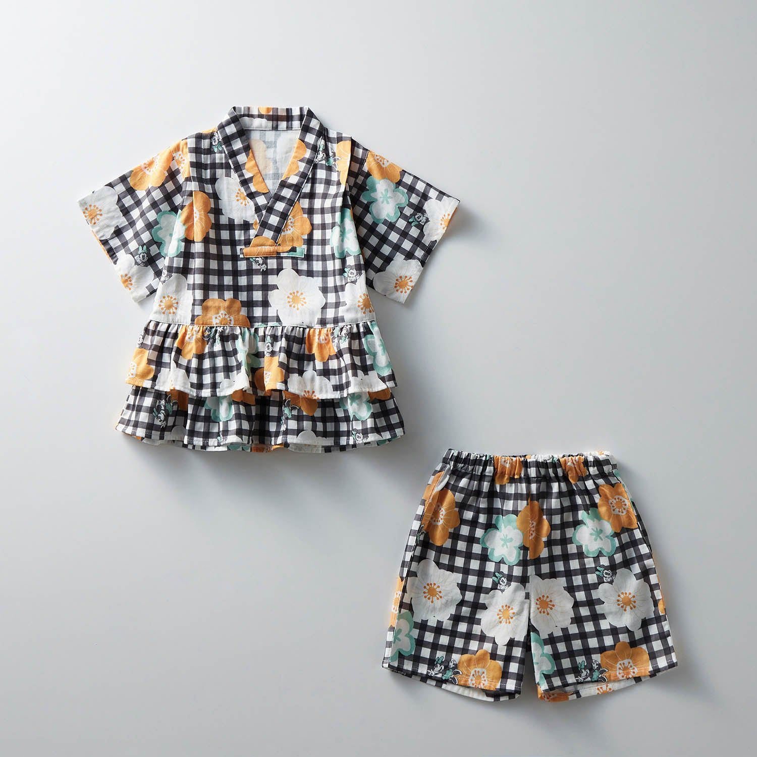 日本千趣會 - 迪士尼二重紗荷葉邊短袖甚平-米妮花園-嫩綠