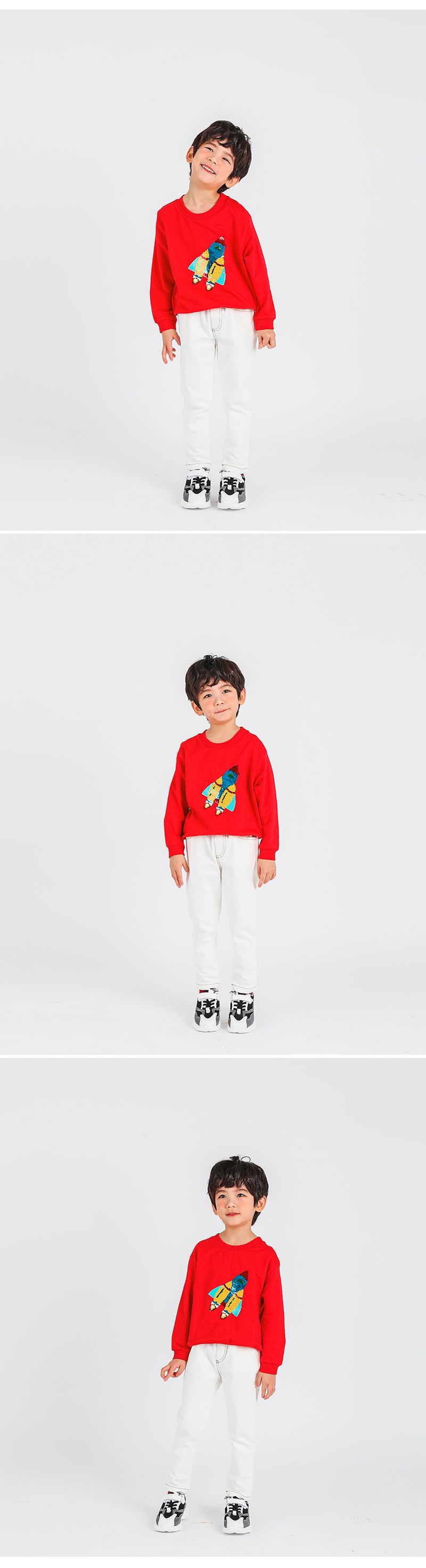 韓國 OZKIZ - 閃亮變色長袖大學T-火箭紅