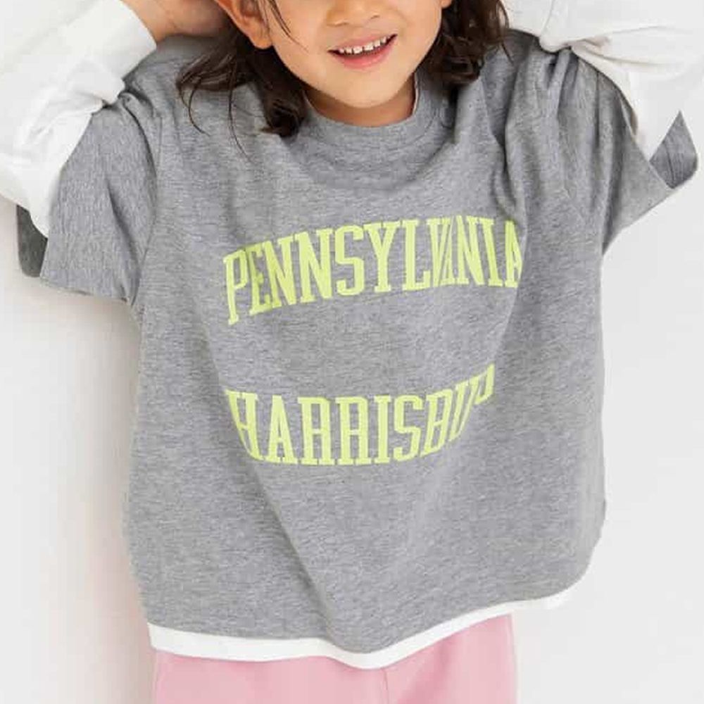 休閒標語百搭真二件式T恤組-淺灰x白