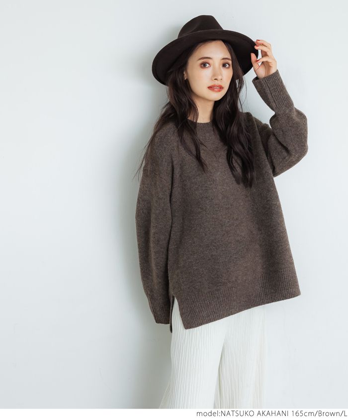 日本 COCA - 柔軟圓領顯瘦針織毛衣-咖啡