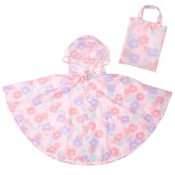 akachan honpo - 短斗篷式雨衣-小花-粉紅色 (80~95cm)