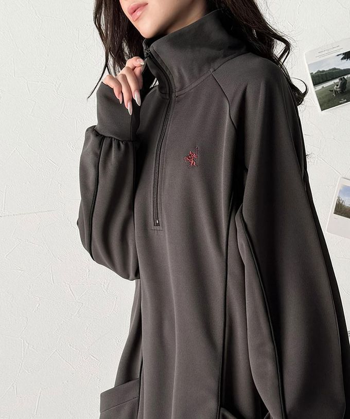 日本 Classical Elf - 異素材荷葉拼接半拉鍊寬版長袖洋裝-黑