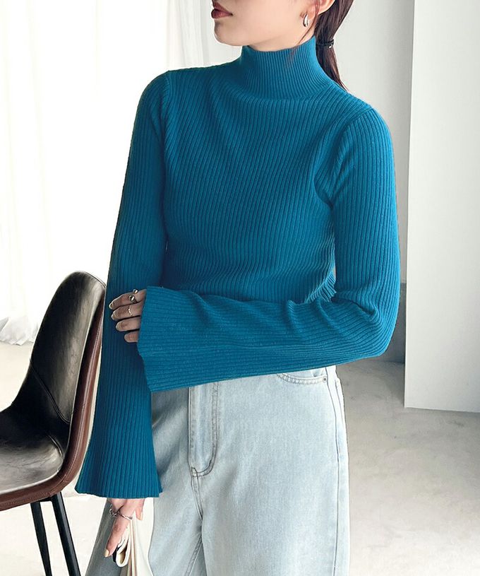 日本 Classical Elf - 小立領彈性羅紋針織上衣-淺灰