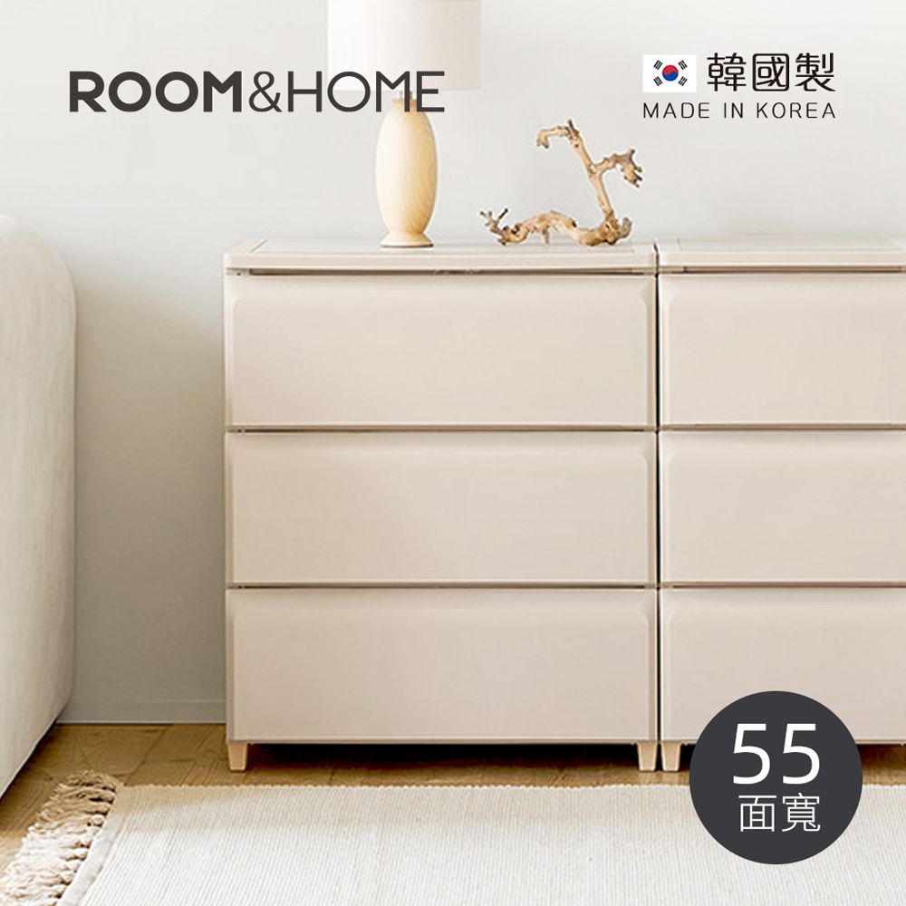 韓國ROOM&HOME - 韓國製55面寬三層抽屜收納櫃(木質天板)-DIY-淺米棕