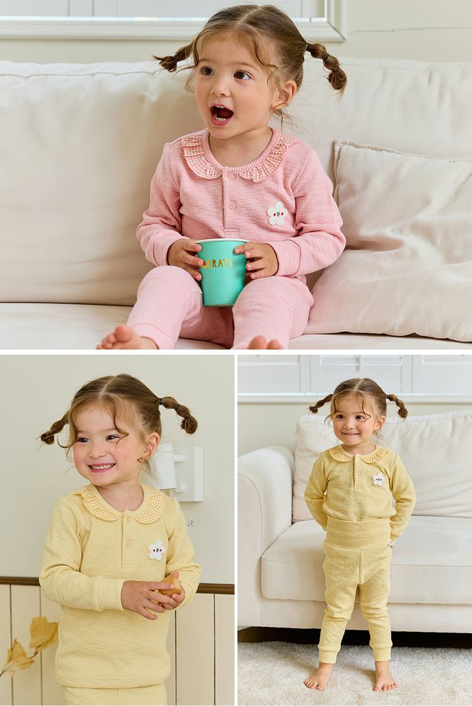 韓國 Cordi-i - 彈性腹卷睡衣套裝-荷葉領-黃